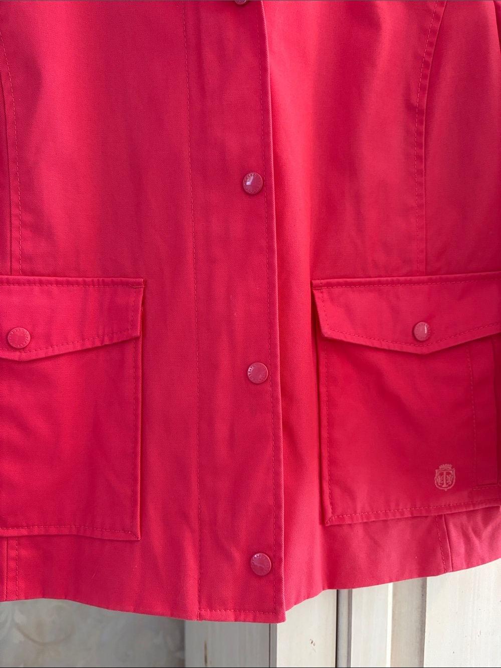 Talbots Rose Colored Hooded Cotton Swing Rain Jacket with Gingham Lining - Picture 5 of 11